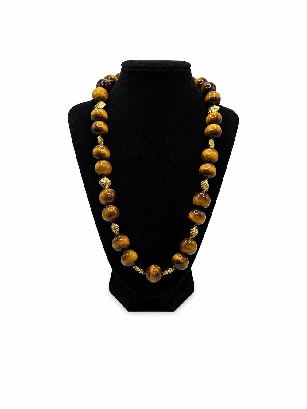 Jewelry By GG Brown AAA Tigers Eye with Gold Pewter Accents 11" Beaded Necklace